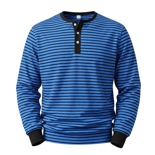 Herren Langarm-Henleyshirt aus Baumwoll-Mix mit feinen Streifen und Knopfleiste Nord Taschen