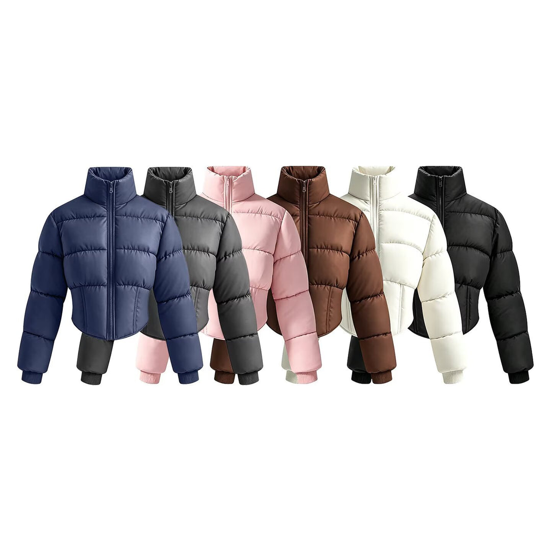 Damen kurze gesteppte Steppjacke mit taillierter Korsettschnitt‑Silhouette und hohem Stehkragen Nord Taschen