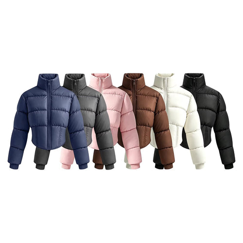Damen kurze gesteppte Steppjacke mit taillierter Korsettschnitt‑Silhouette und hohem Stehkragen Nord Taschen