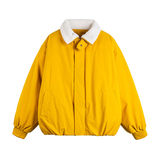 Unisex Kurz geschnittene Boxy‑Bomberjacke mit Teddy‑Umlegekragen und verdeckter Front Nord Taschen