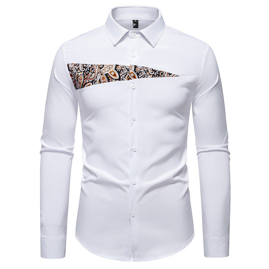 Herren Slim-Fit Business-Hemd mit Paisley-Brustpasse und Kentkragen Nord Taschen