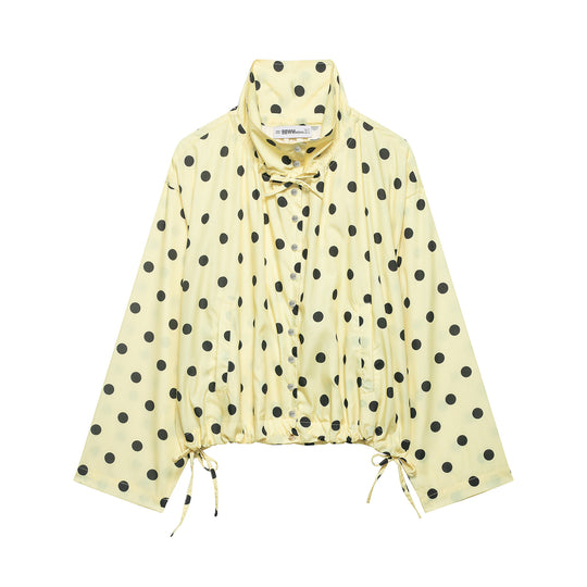 Damen Leichte Bluse im Polka‑Dot‑Design mit Stehkragen, Tunnelzugsaum und Knopfleiste Nord Taschen