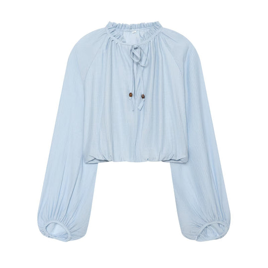 Damen Leichtes plissiertes Crop-Top mit Rüschenkragen und Kordelzug Nord Taschen