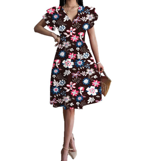 Damen Wickelkleid mit voluminösen Ärmeln und femininem V-Ausschnitt