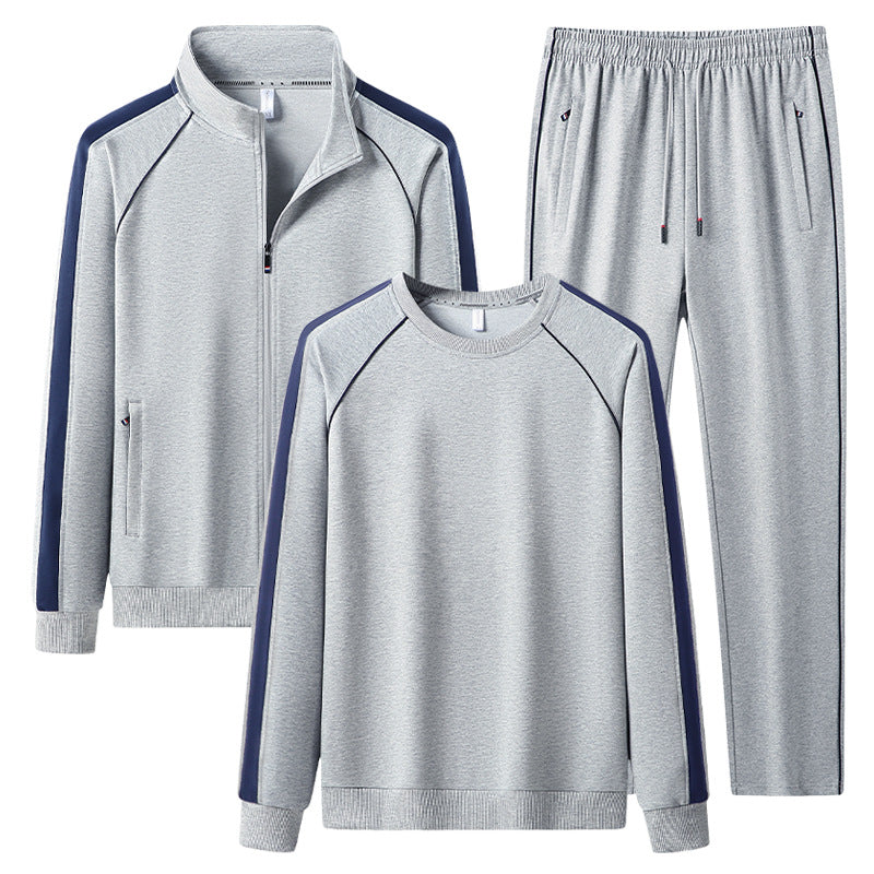 Herren Dreiteiliges Freizeit-Trainingsanzug-Set aus weichem French-Terry mit Reißverschlussjacke, Rundhals-Sweatshirt & Kordel-Jogginghose Nord Taschen