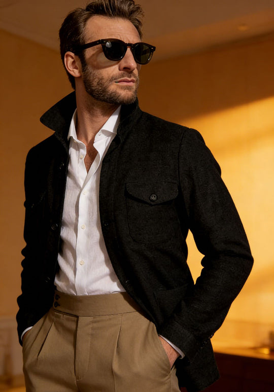 Herren Leichte Fieldjacke aus Baumwoll-Leinen mit Pattentaschen Nord Taschen