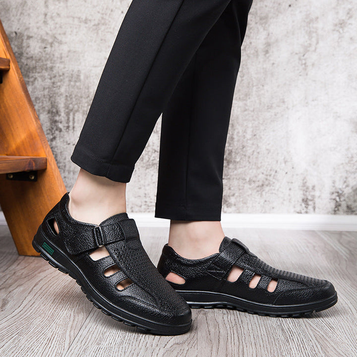 Herren Atmungsaktive Leder Sandalen mit Klettverschluss