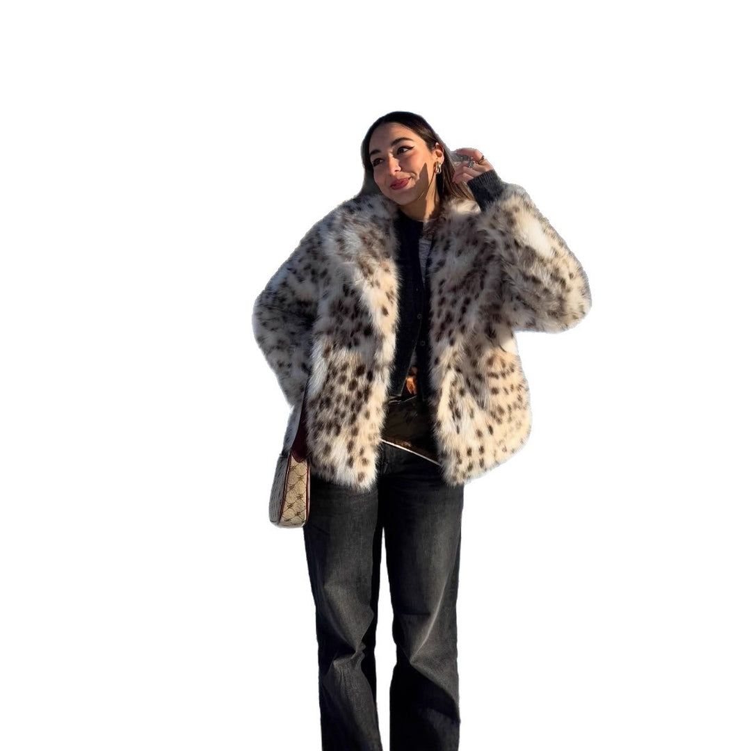 Damen Gefleckte Kurz-Kunstpelzjacke mit Boxy-Silhouette und voluminösem Flor Nord Taschen
