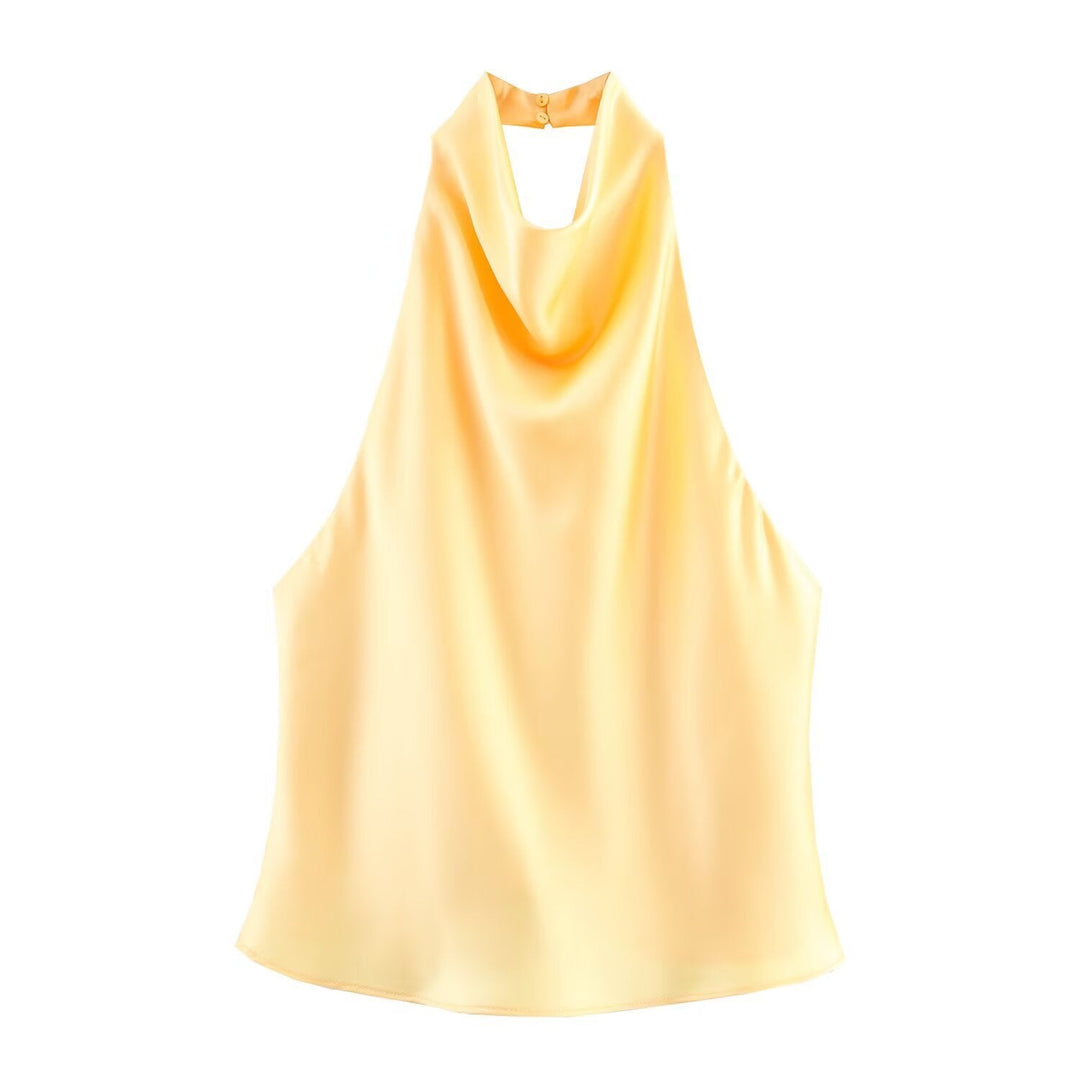 Damen elegantes Haltertop mit fließendem Schnitt und dekorativen Details