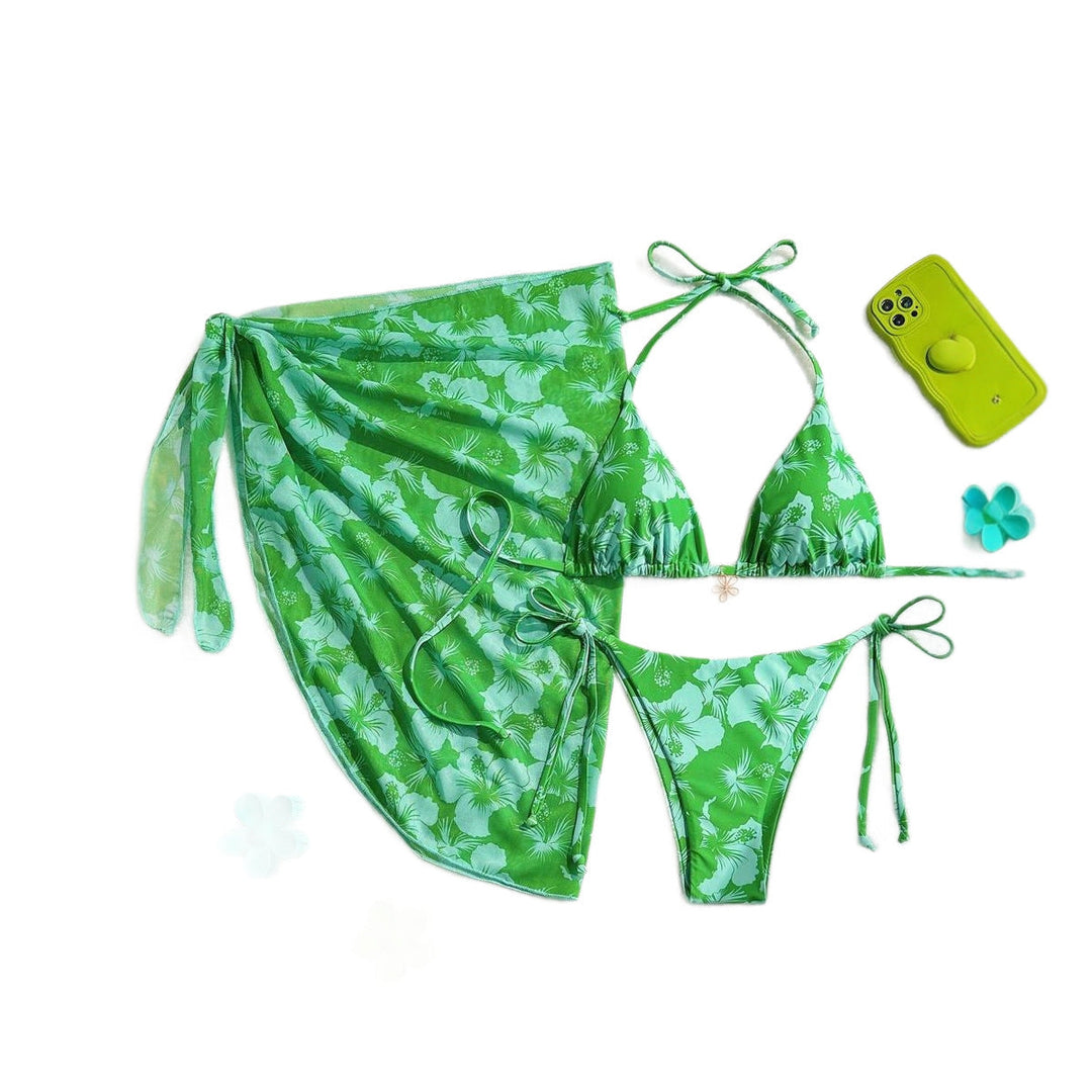 Damen Triangel-Bikini-Set mit verstellbaren Trägern und Wickeltuch