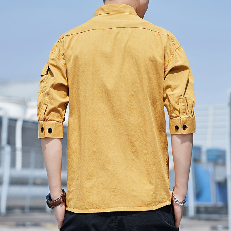Herren Overshirt‑Hemdjacke im leichten Canvas‑Look mit aufgesetzten Fronttaschen und verkürzten Ärmeln Nord Taschen