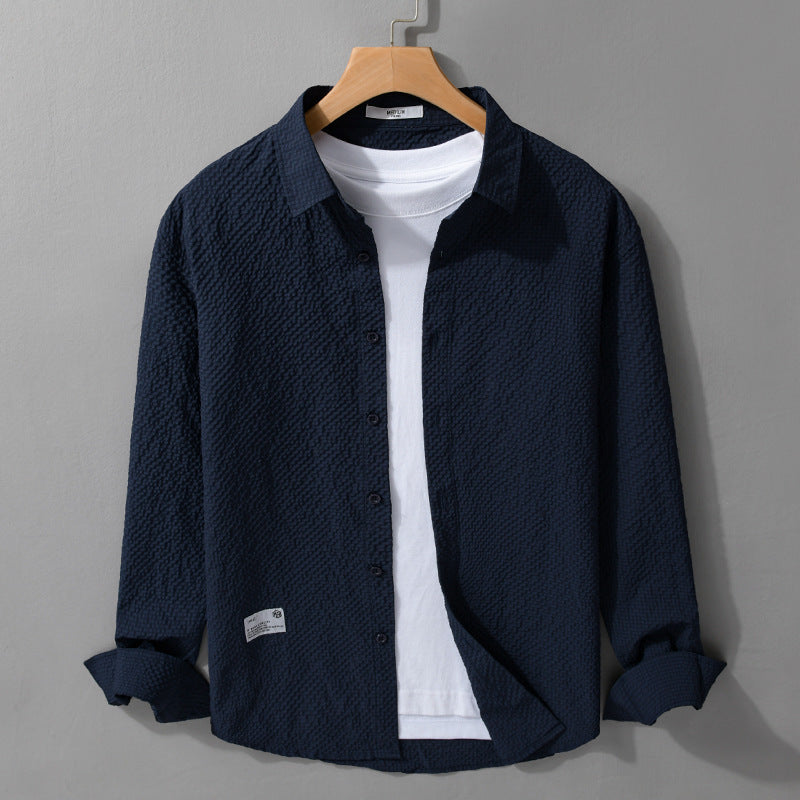 Herren Struktur-Leichthemd im Layering-Style mit Crinkle-Optik und gerundetem Saum Nord Taschen