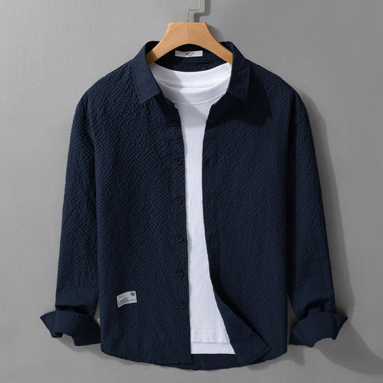 Herren Struktur-Leichthemd im Layering-Style mit Crinkle-Optik und gerundetem Saum Nord Taschen