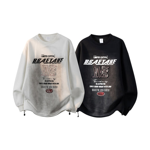 Herren Oversize Sweatshirt mit Allover-Print, Rundhalsausschnitt & Tunnelzugsaum Nord Taschen