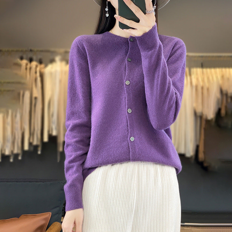 Damen Leichter Feinstrick-Cardigan mit Kaschmir‑Optik, Rundhalsausschnitt und verdeckter Knopfleiste Nord Taschen