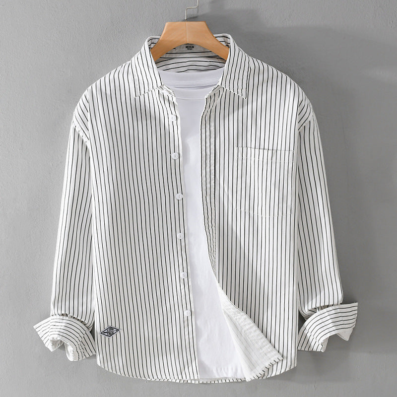 Herren Vertikalgestreiftes Relaxed-Fit Hemdjacken-Overshirt aus leichtem Baumwollmix Nord Taschen