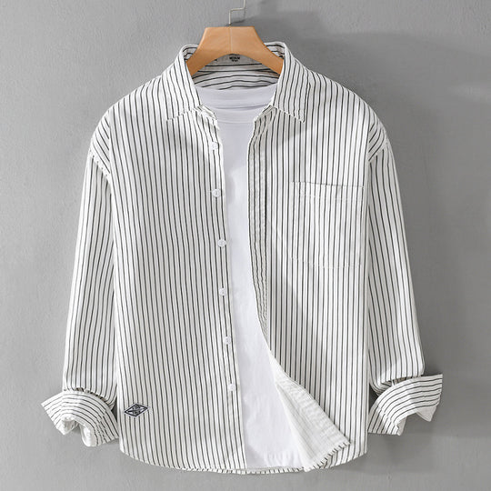 Herren Vertikalgestreiftes Relaxed-Fit Hemdjacken-Overshirt aus leichtem Baumwollmix Nord Taschen