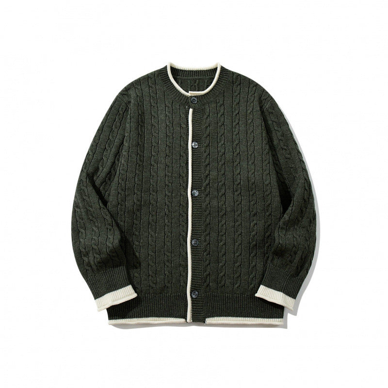 Unisex Feinstrick-Cardigan mit Zopfmuster, Rundhalsausschnitt und Kontrastblende Nord Taschen