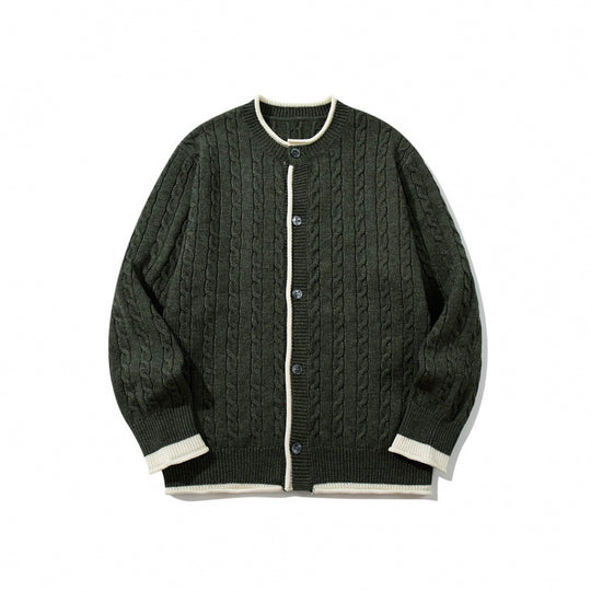 Unisex Feinstrick-Cardigan mit Zopfmuster, Rundhalsausschnitt und Kontrastblende Nord Taschen