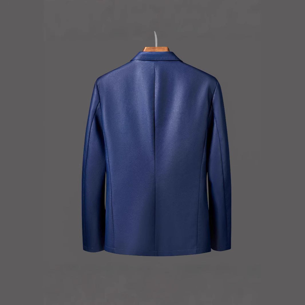Herren Einreihiger Blazer aus Lederimitat mit Notch-Revers und Pattentaschen Nord Taschen