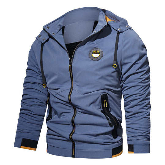 Herren sportlich-urbaner Kapuzenzip-Hoodie mit wasserabweisenden Reißverschlüssen und Logo-Patch Nord Taschen