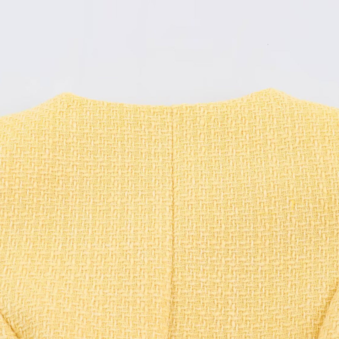 Damen Kurzjacke im Bouclé‑Tweed‑Stil mit Perlenknöpfen und Taillengürtel Nord Taschen