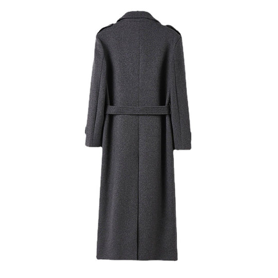 Herren Bodenlanger Einreihiger Wollmix-Mantel mit markantem Revers und Schulterriegel Nord Taschen