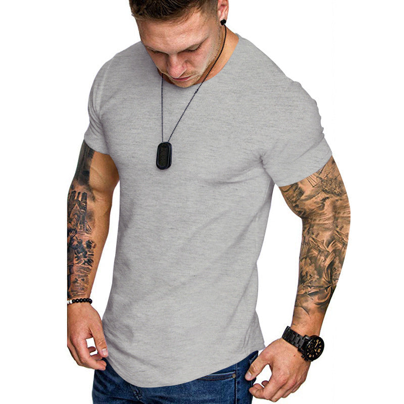 Herren nan figurbetontes Rundhalsshirt mit athletischem Schnitt elastischem Baumwoll-Elasthan-Mix und abgerundetem Saum
