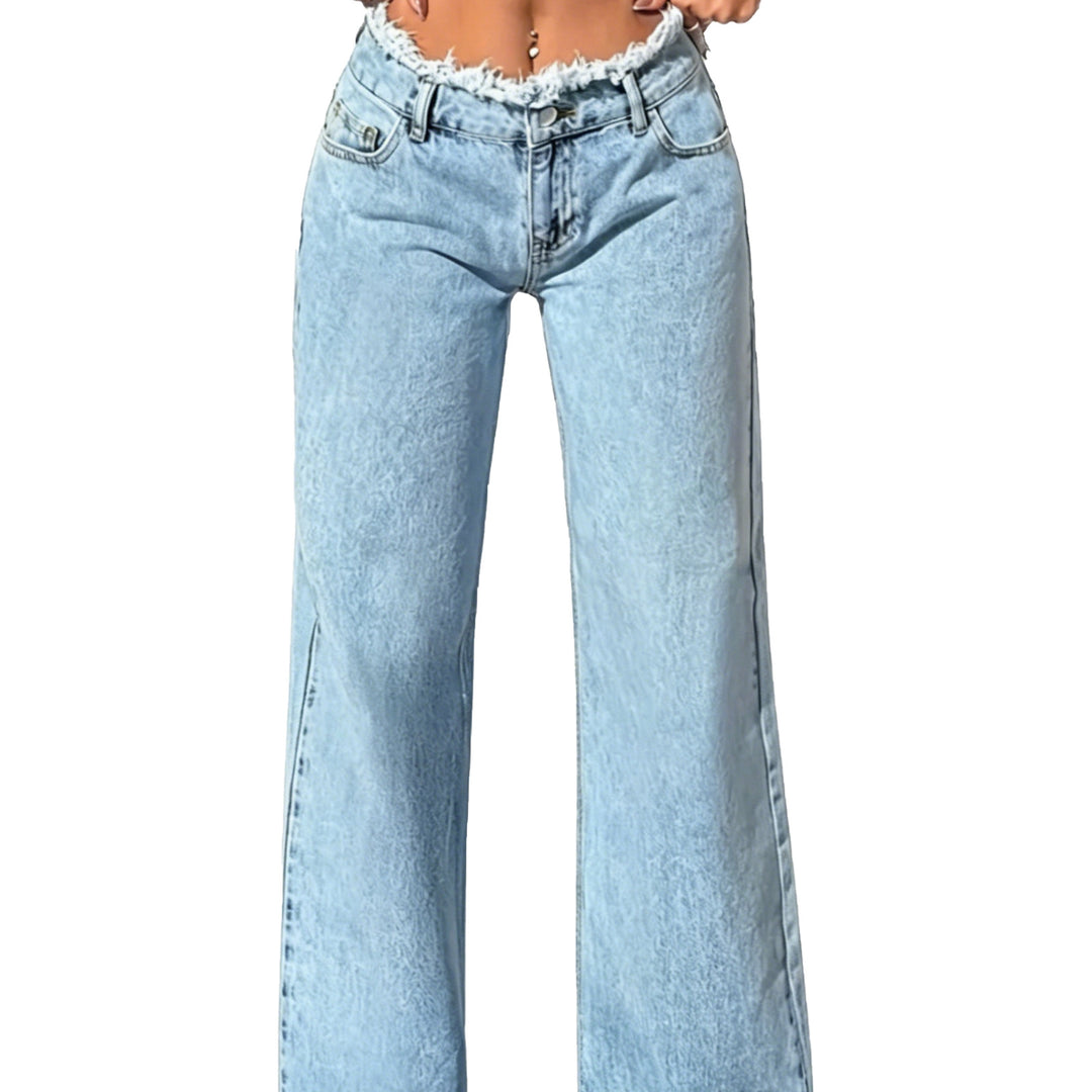 Damen High-Waist Schlagjeans mit rohem Bund und weitem Bein Nord Taschen