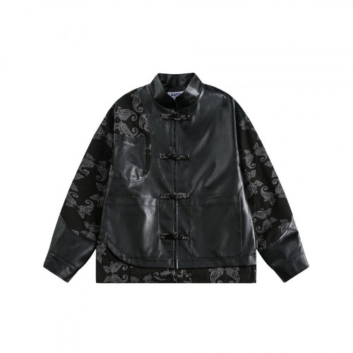 Unisex Jacke im Chinoiserie-Style mit Kunstlederfront, Stehkragen und Paisley-Ärmeln Nord Taschen