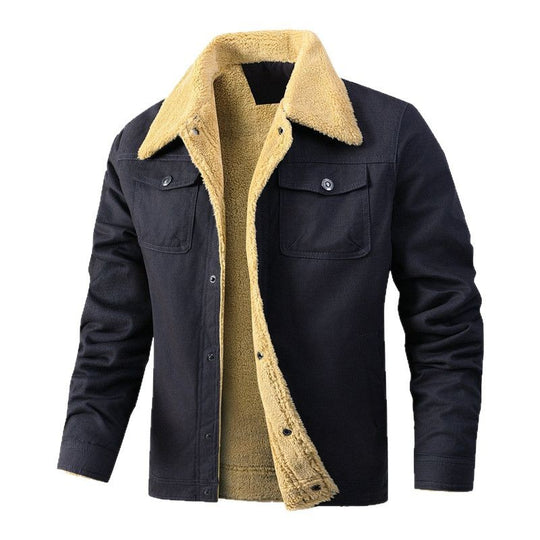 Herren Lässige Sherpa-gefütterte Canvas-Truckerjacke mit Hemdkragen Nord Taschen