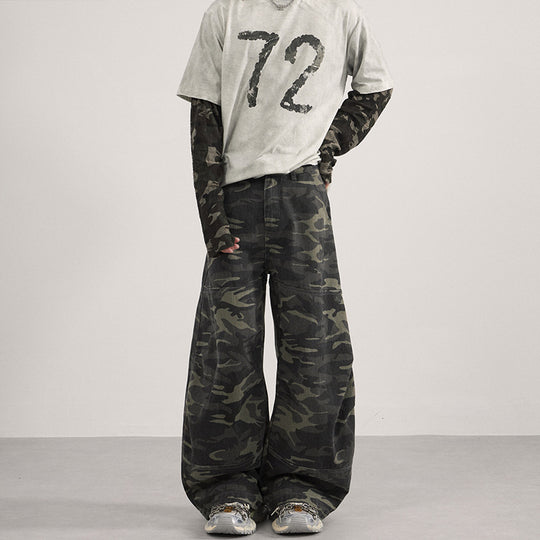 Herren Weite Camouflage-Baggy-Hose mit niedriger Bundlinie und Knie-Patchtaschen Nord Taschen