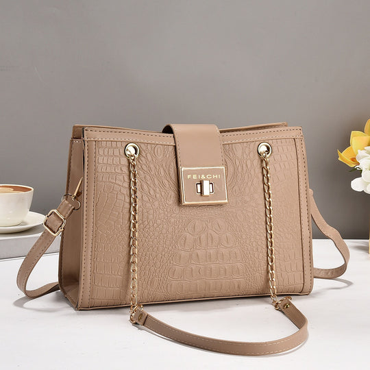 Damen elegante Handtasche mit Krokodilprägung und goldenen Beschlägen Nord Taschen