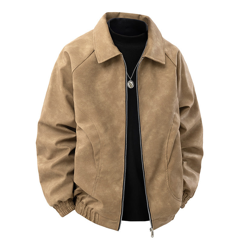 Herren Veloursleder‑Optik Blousonjacke mit Hemdkragen und elastischem Bund Nord Taschen