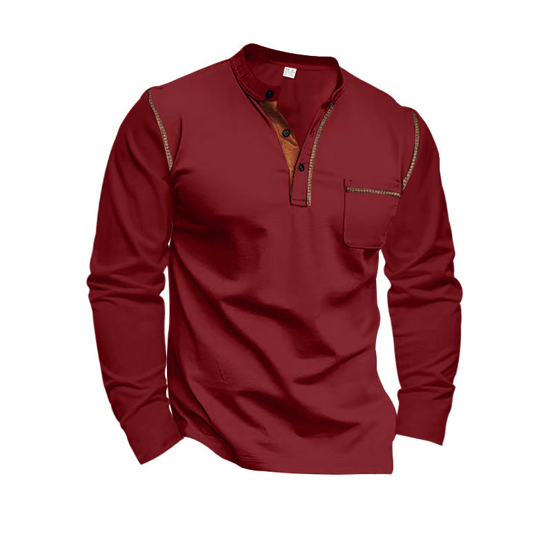 Herren Langarm-Henley-Shirt mit modernem Kragen und praktischer Brusttasche