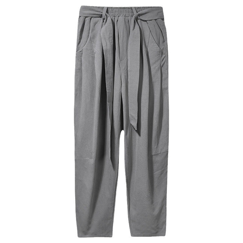 Herren lockere Leinenhose mit Kordelbund und tapered Bein Nord Taschen