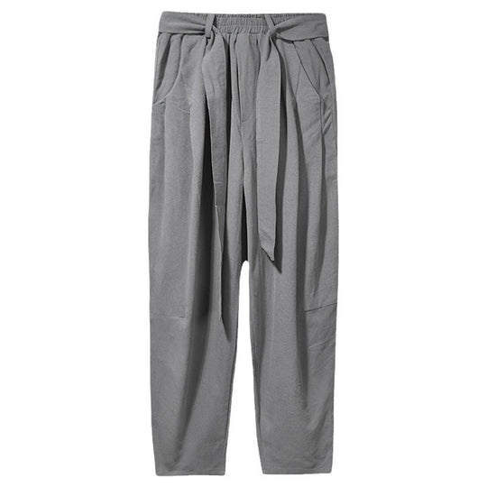 Herren lockere Leinenhose mit Kordelbund und tapered Bein Nord Taschen
