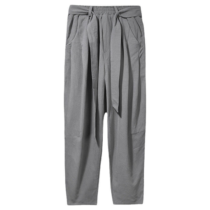 Herren lockere Leinenhose mit Kordelbund und tapered Bein Nord Taschen
