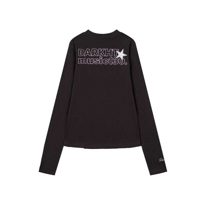Damen Langarmshirt mit Paillettenkragen und Musiknoten-Applikationen Nord Taschen