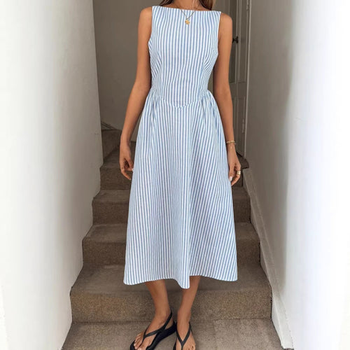Damen Elegantes Midi-Kleid im Streifenlook