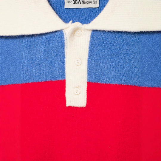 Damen Gestreifter Rugby-Pullover mit Polokragen und kurzem Schnitt Nord Taschen