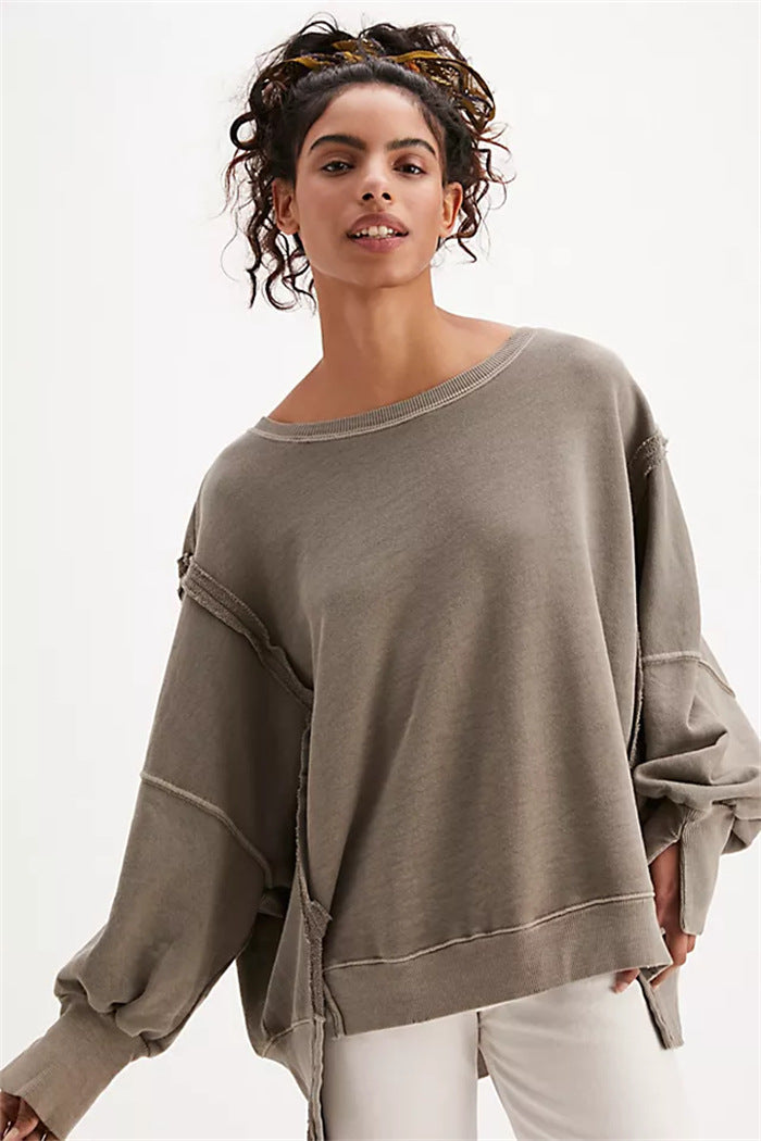 Damen oversized Sweatshirt mit Ballonärmeln, offenen Saumnähten und seitlichen Schlitzen Vittorelli