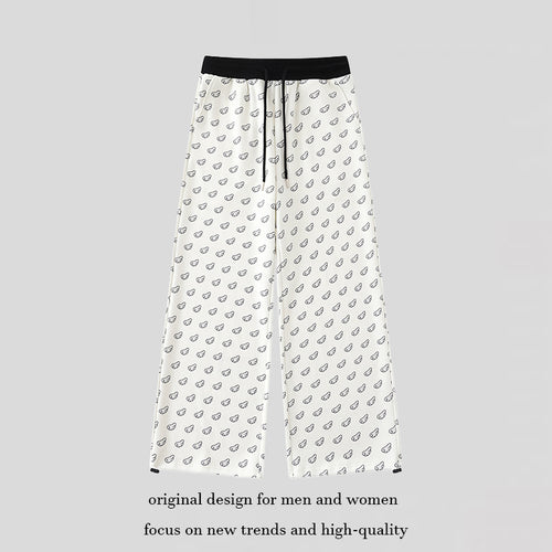 Damen Weite Palazzo-Loungehose mit elastischem Komfortbund, Kordelzug und Allover-Mini-Icon-Print Nord Taschen