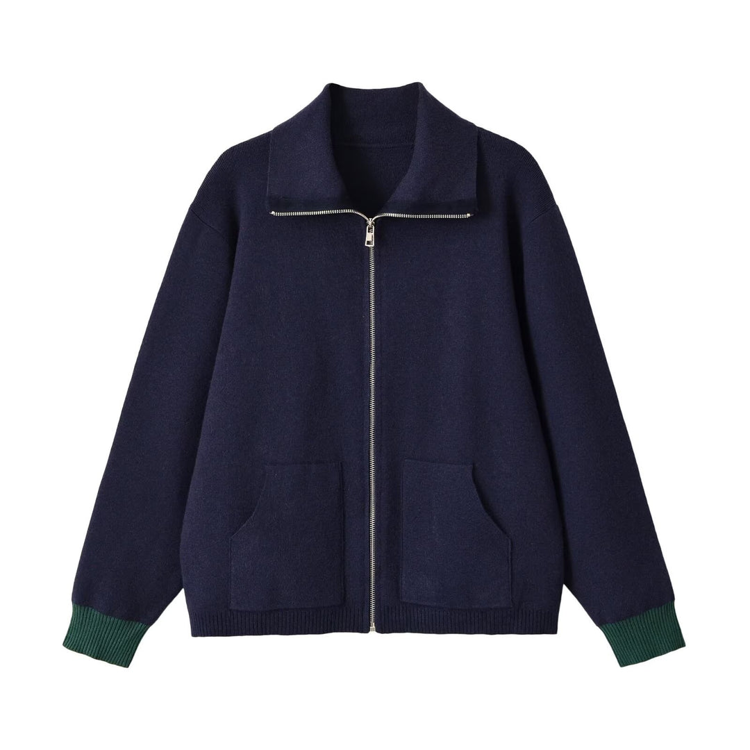 Damen Grobgestrickte Oversize-Zipjacke mit Stehkragen und aufgesetzten Taschen Nord Taschen