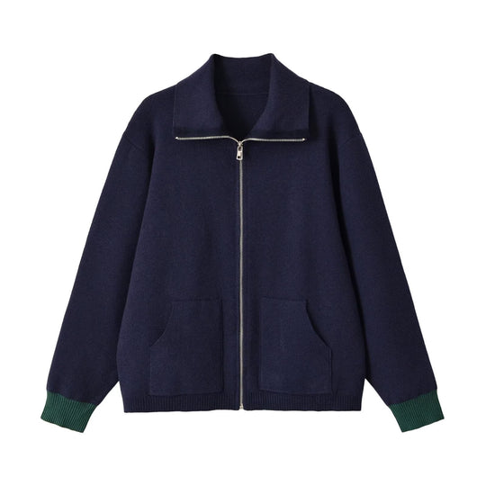Damen Grobgestrickte Oversize-Zipjacke mit Stehkragen und aufgesetzten Taschen Nord Taschen