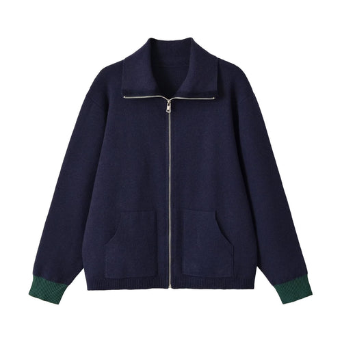 Damen Grobgestrickte Oversize-Zipjacke mit Stehkragen und aufgesetzten Taschen Nord Taschen