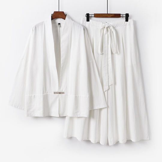 Damen Zen-inspiriertes Kimono-Set aus fließender Viskose mit kurzer Jacke und weiter Culotte-Hose Nord Taschen