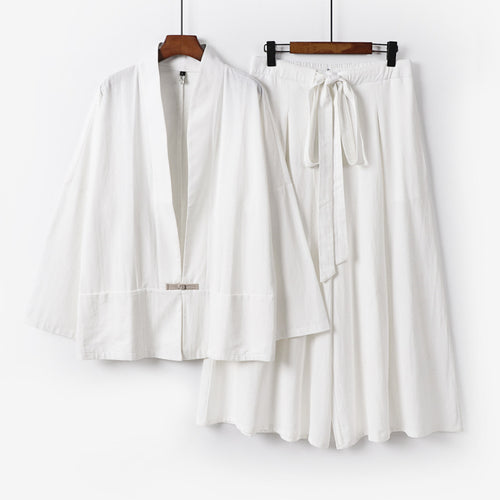 Damen Zen-inspiriertes Kimono-Set aus fließender Viskose mit kurzer Jacke und weiter Culotte-Hose Nord Taschen