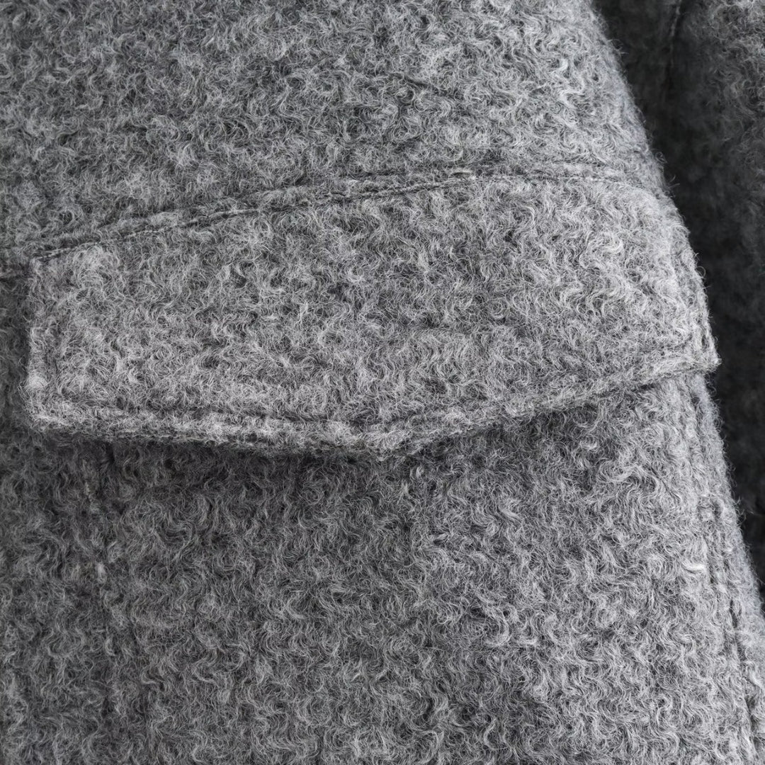 Damen Kurze Wolloptik-Boxyjacke mit Reißverschluss und aufgesetzten Pattentaschen Nord Taschen