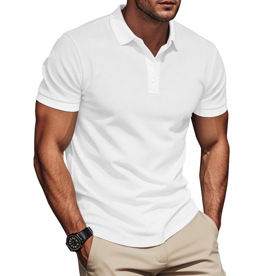 Herren nan elegantes Struktur-Poloshirt mit Kentkragen, kurzer Knopfleiste und atmungsaktivem Stretchjersey